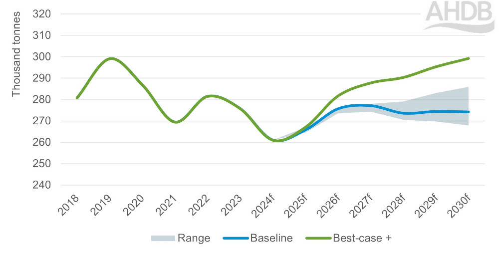 Graph of GB sheep meat production 2018-2030.